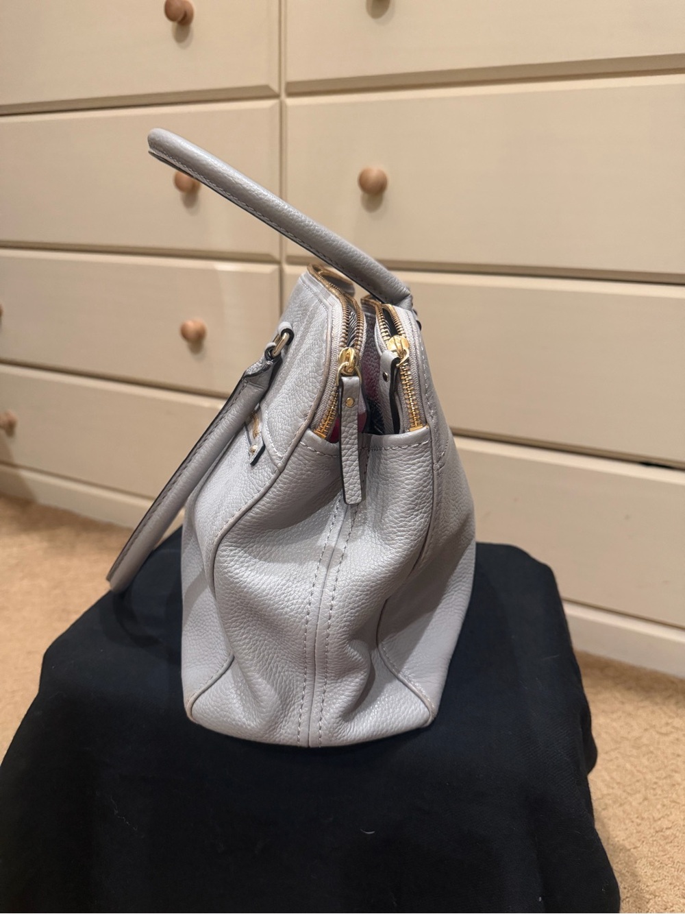 Kate Spade New York Pebbled Leather Satchel – Light Gray/Dove Grey - Picture 4 of 7